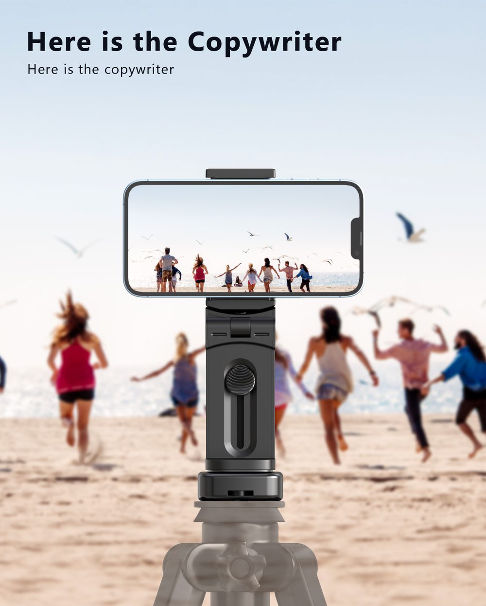 MiiKARE travel phone holder on a tripod at the beach